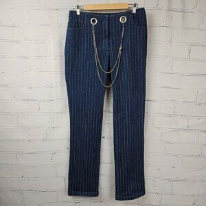 Miaou Pinstripe Jeans Pants Silver Tone Chain Accent Womens L Gromet New NWT